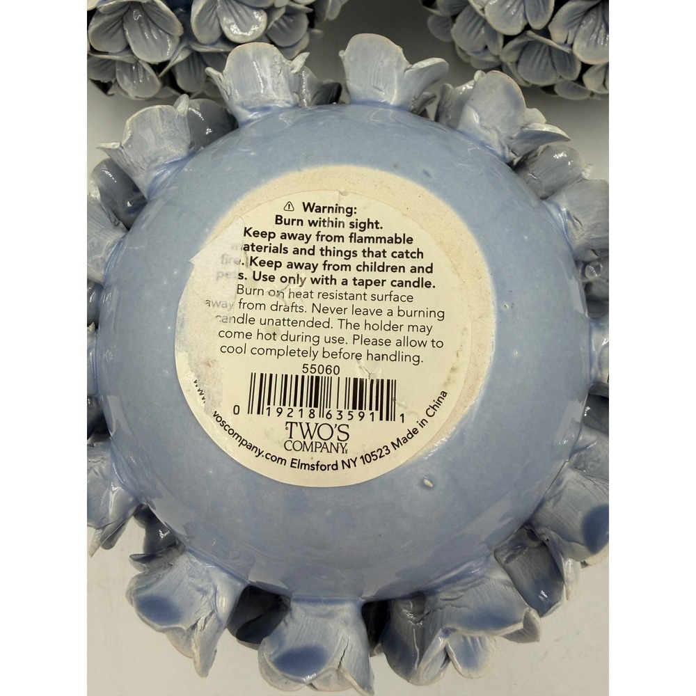 Set of 3 Two's Company Handcrafted Blue Porcelain Hydrangea Candle Holders/Vases - Picture 6 of 8